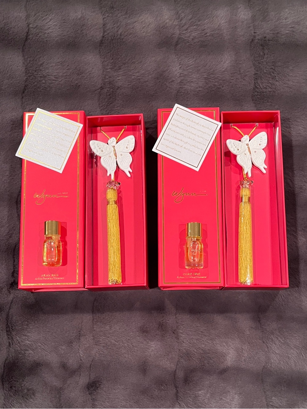 Two (2) Aroma Porcelain Butterfly Ornaments & Fragrance Oil - Wynn Las Vegas